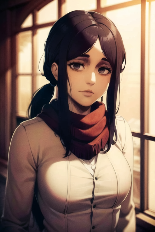 03865-577059968-pieck finger, ((masterpiece)), smug, 1girl, ponytail, red scarf, white blouse,.png